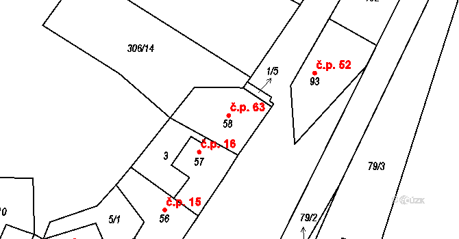 Dřemčice 63, Třebívlice na parcele st. 58 v KÚ Dřemčice, Katastrální mapa