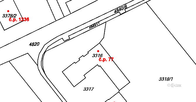 Město 77, Orlová na parcele st. 3316 v KÚ Orlová, Katastrální mapa