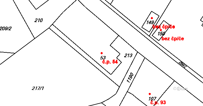 Drahenice 54 na parcele st. 53 v KÚ Drahenice, Katastrální mapa