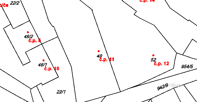 Zahorčice 11, Lnáře na parcele st. 49 v KÚ Zahorčice u Lnář, Katastrální mapa