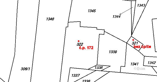 Hatě 172, Chvalovice na parcele st. 322 v KÚ Chvalovice, Katastrální mapa