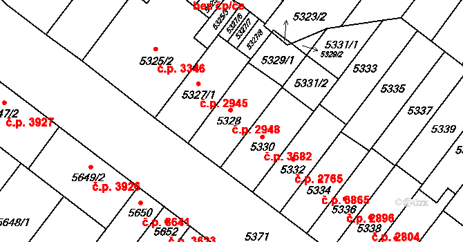 Židenice 2948, Brno na parcele st. 5328 v KÚ Židenice, Katastrální mapa