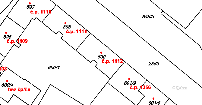 Trnovany 1112, Teplice na parcele st. 599 v KÚ Teplice-Trnovany, Katastrální mapa