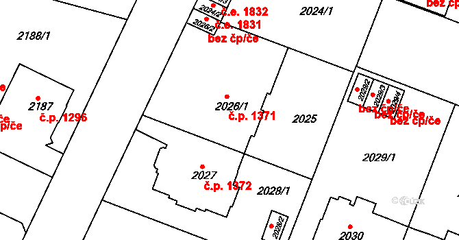 Teplice 1371 na parcele st. 2026/1 v KÚ Teplice, Katastrální mapa