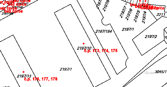 Místek 173,174,175, Frýdek-Místek na parcele st. 2197/10 v KÚ Místek, Katastrální mapa