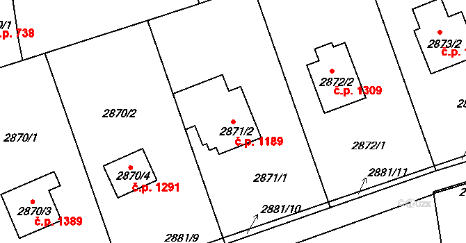 Frýdlant 1189, Frýdlant nad Ostravicí na parcele st. 2871/2 v KÚ Frýdlant nad Ostravicí, Katastrální mapa