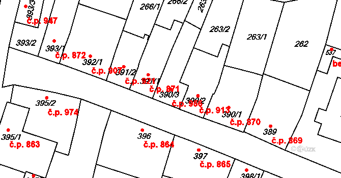 Litovel 956 na parcele st. 390/3 v KÚ Litovel, Katastrální mapa
