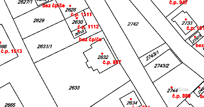 Sokolov 867 na parcele st. 2632 v KÚ Sokolov, Katastrální mapa