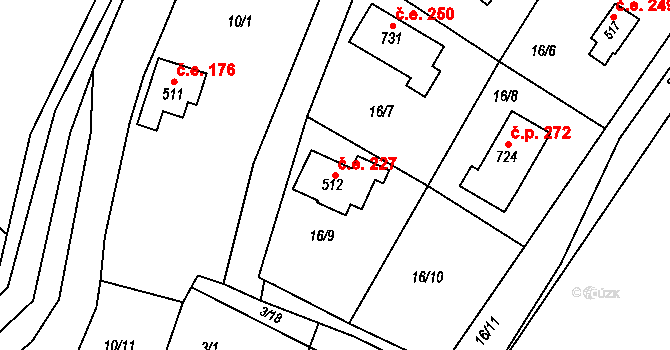 Jevany 227 na parcele st. 512 v KÚ Jevany, Katastrální mapa