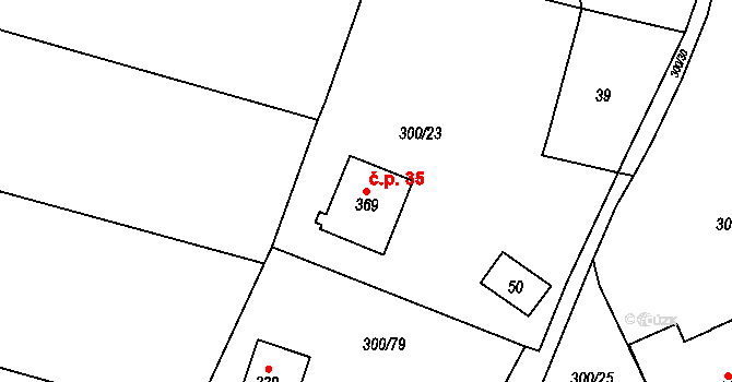 Račice 35 na parcele st. 369 v KÚ Račice nad Berounkou, Katastrální mapa