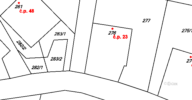 Suchdol nad Lužnicí 23 na parcele st. 276 v KÚ Suchdol nad Lužnicí, Katastrální mapa