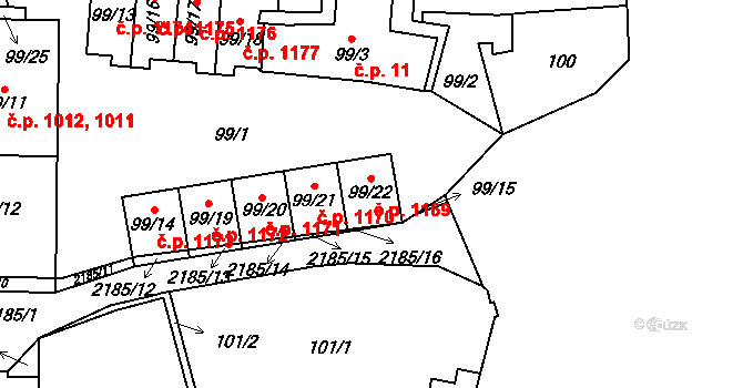 Stodůlky 1169, Praha na parcele st. 99/22 v KÚ Stodůlky, Katastrální mapa