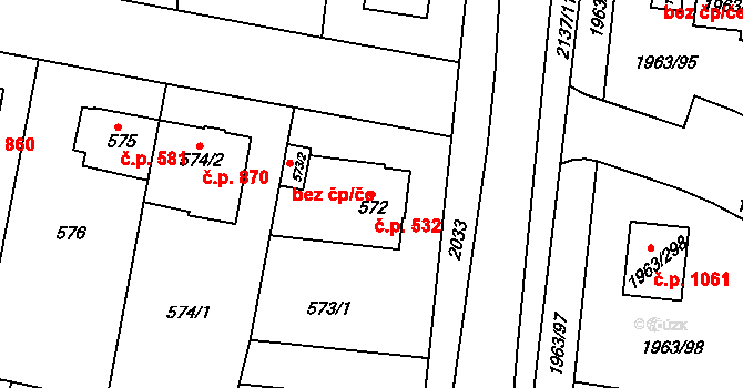 Kbely 532, Praha na parcele st. 572 v KÚ Kbely, Katastrální mapa