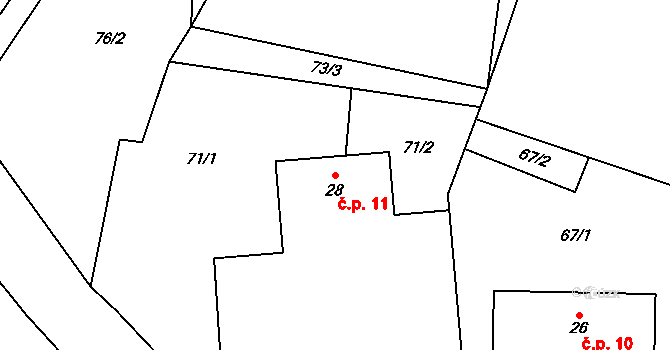 Prosenická Lhota 11 na parcele st. 28 v KÚ Prosenická Lhota, Katastrální mapa