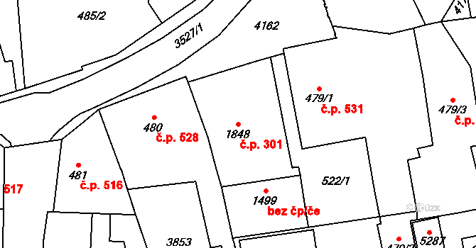Dvůr Králové nad Labem 301 na parcele st. 1848 v KÚ Dvůr Králové nad Labem, Katastrální mapa