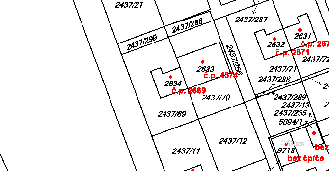 Hodonín 2669 na parcele st. 2634 v KÚ Hodonín, Katastrální mapa