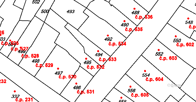 Česká Lípa 533 na parcele st. 494 v KÚ Česká Lípa, Katastrální mapa