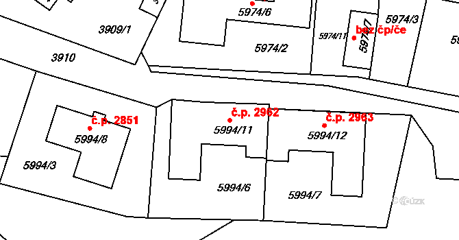 Česká Lípa 2962 na parcele st. 5994/11 v KÚ Česká Lípa, Katastrální mapa