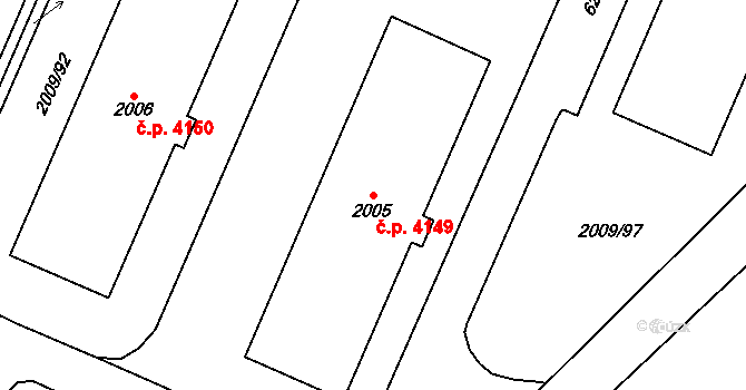 Chomutov 4149 na parcele st. 2005 v KÚ Chomutov I, Katastrální mapa