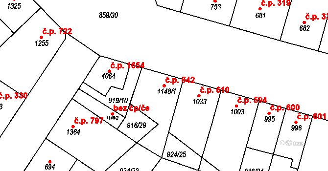 Pražské Předměstí 642, Hradec Králové na parcele st. 1148/1 v KÚ Pražské Předměstí, Katastrální mapa