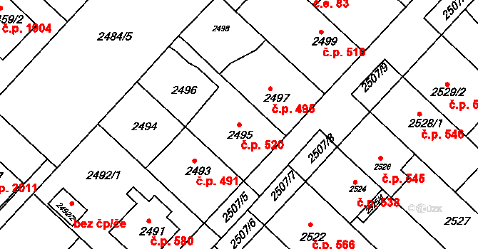 Kuřim 520 na parcele st. 2495 v KÚ Kuřim, Katastrální mapa