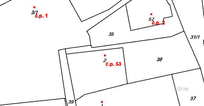 Houdkovice 53, Trnov na parcele st. 2 v KÚ Houdkovice, Katastrální mapa