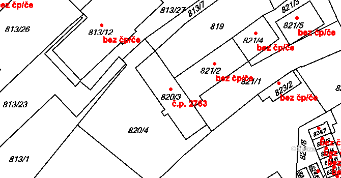 Předměstí 2763, Opava na parcele st. 820/3 v KÚ Opava-Předměstí, Katastrální mapa