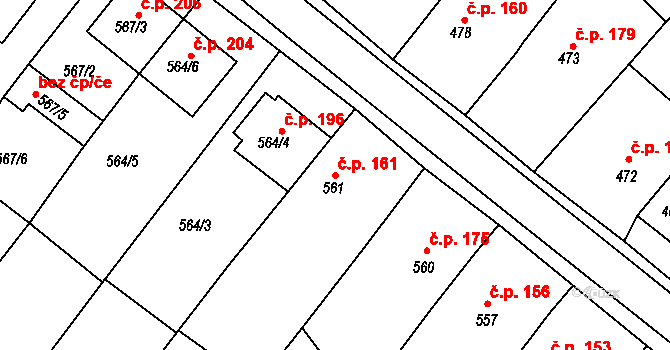 Královopolské Vážany 161, Rousínov na parcele st. 561 v KÚ Královopolské Vážany, Katastrální mapa