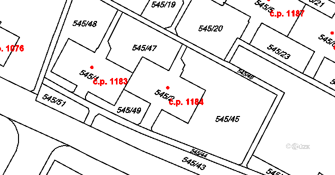 Šumbark 1184, Havířov na parcele st. 545/2 v KÚ Šumbark, Katastrální mapa