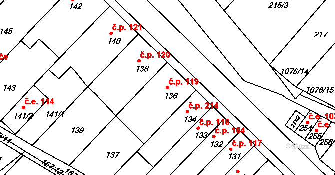 Chudčice 119 na parcele st. 136 v KÚ Chudčice, Katastrální mapa