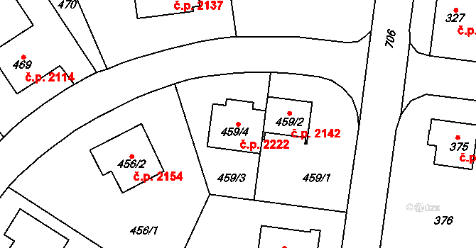 Komořany 2222, Praha na parcele st. 459/4 v KÚ Komořany, Katastrální mapa