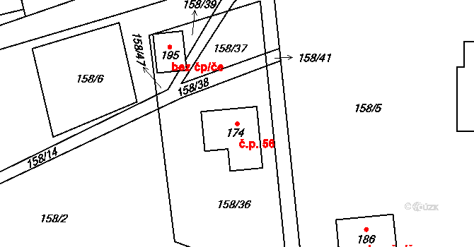 Mladotice 56, Drhovle na parcele st. 174 v KÚ Mladotice u Drhovle, Katastrální mapa