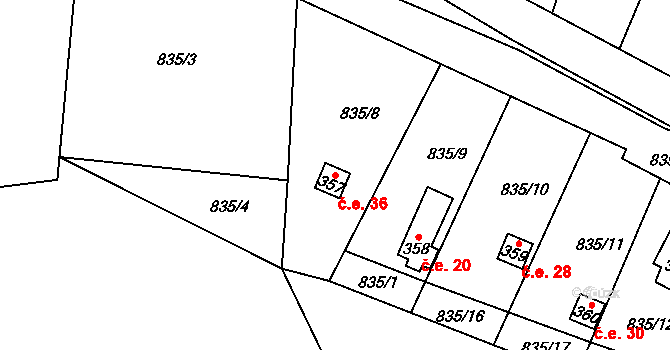 Lužný 36, Perštejn na parcele st. 357 v KÚ Černýš, Katastrální mapa