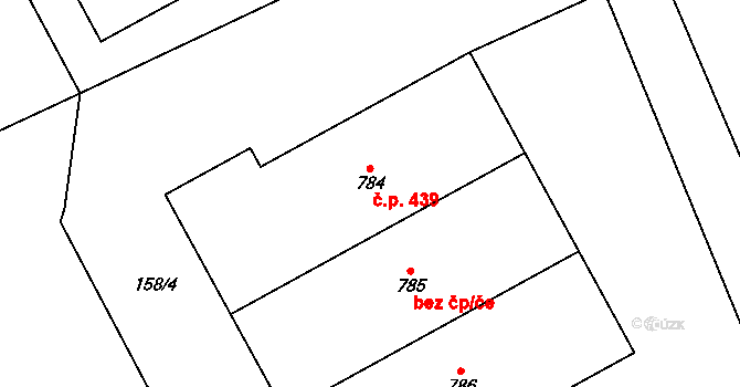 Košťany 439 na parcele st. 784 v KÚ Košťany, Katastrální mapa