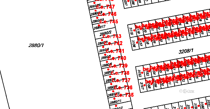 Lutyně 741, Orlová na parcele st. 2880/5 v KÚ Horní Lutyně, Katastrální mapa