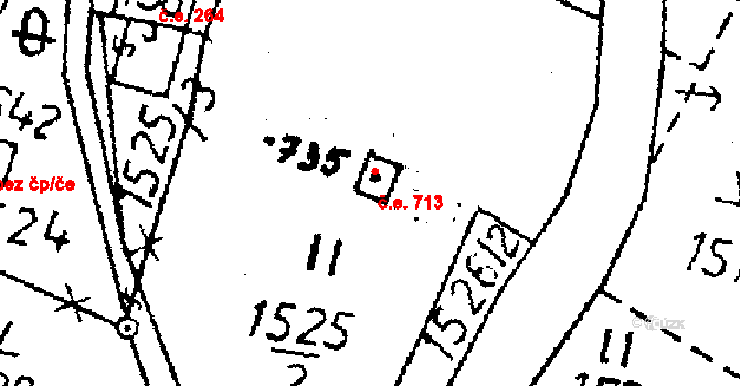 Chloudov 713, Koberovy na parcele st. 735 v KÚ Koberovy, Katastrální mapa