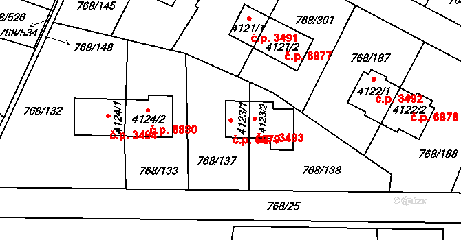 Zlín 6879 na parcele st. 4123/1 v KÚ Zlín, Katastrální mapa