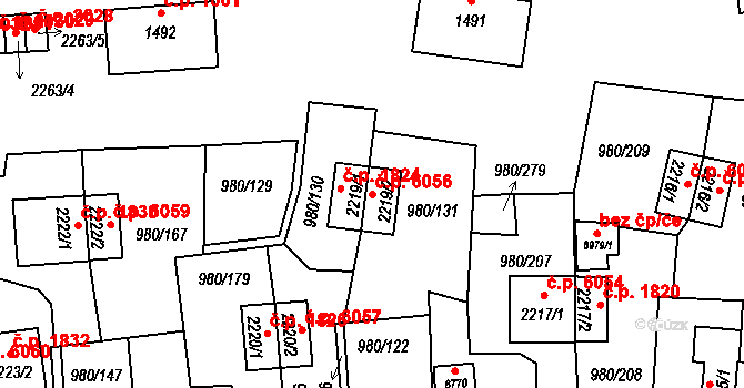 Zlín 6056 na parcele st. 2219/2 v KÚ Zlín, Katastrální mapa