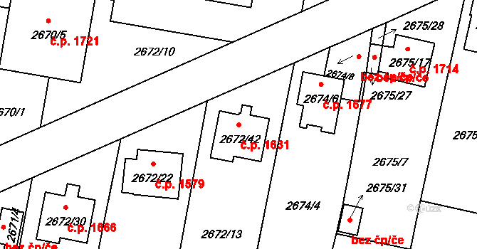 Benešov 1631 na parcele st. 2672/42 v KÚ Benešov u Prahy, Katastrální mapa