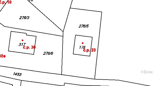 Blaženice 23, Rabyně na parcele st. 178 v KÚ Blaženice, Katastrální mapa