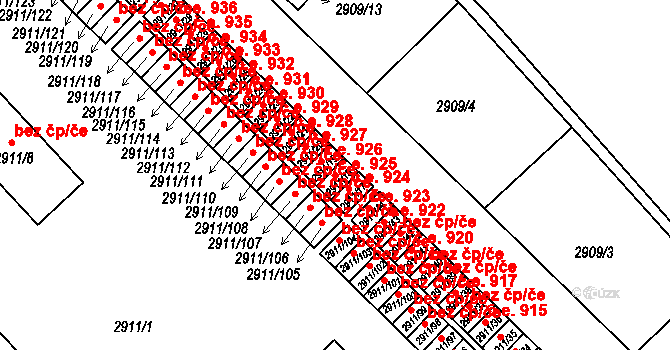 Roudnice nad Labem 925 na parcele st. 2911/18 v KÚ Roudnice nad Labem, Katastrální mapa