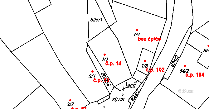 Křoví 14 na parcele st. 1/1 v KÚ Křoví, Katastrální mapa