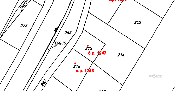 Brumov 1247, Brumov-Bylnice na parcele st. 213 v KÚ Brumov, Katastrální mapa