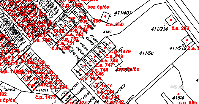 Ráj 748, Karviná na parcele st. 414/20 v KÚ Ráj, Katastrální mapa