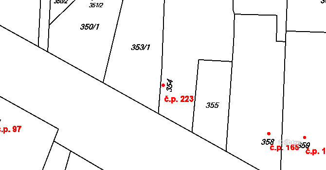 Komárov 223, Opava na parcele st. 354 v KÚ Komárov u Opavy, Katastrální mapa