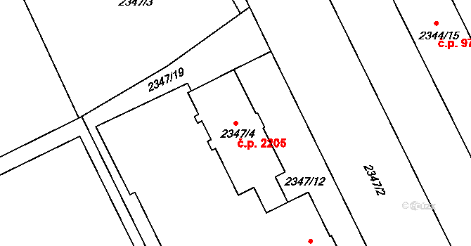 Předměstí 2205, Opava na parcele st. 2347/4 v KÚ Opava-Předměstí, Katastrální mapa