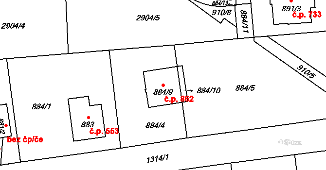 Bolatice 862 na parcele st. 884/9 v KÚ Bolatice, Katastrální mapa