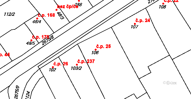 Zlechov 25 na parcele st. 106 v KÚ Zlechov, Katastrální mapa