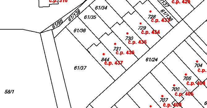 Třemošnice 437 na parcele st. 844 v KÚ Třemošnice nad Doubravou, Katastrální mapa