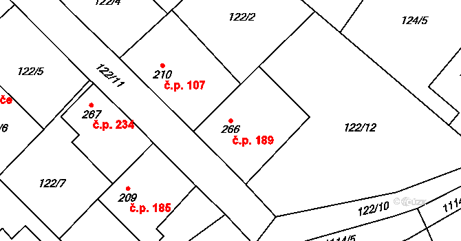 Zaječice 189 na parcele st. 266 v KÚ Zaječice u Chrudimi, Katastrální mapa
